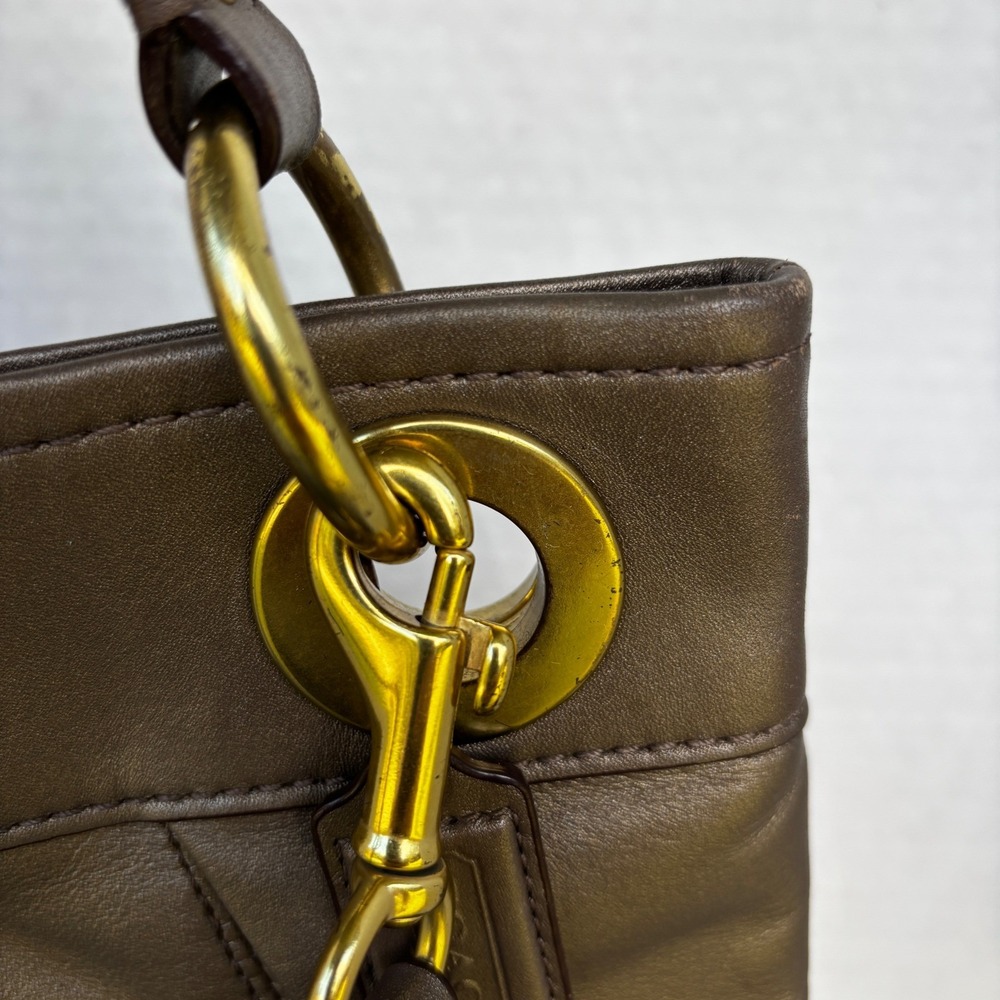 Coach Shoulder Bag Womens Medium Bronze Metallic Leather Pleated Gold Hardware - Picture 7 of 12
